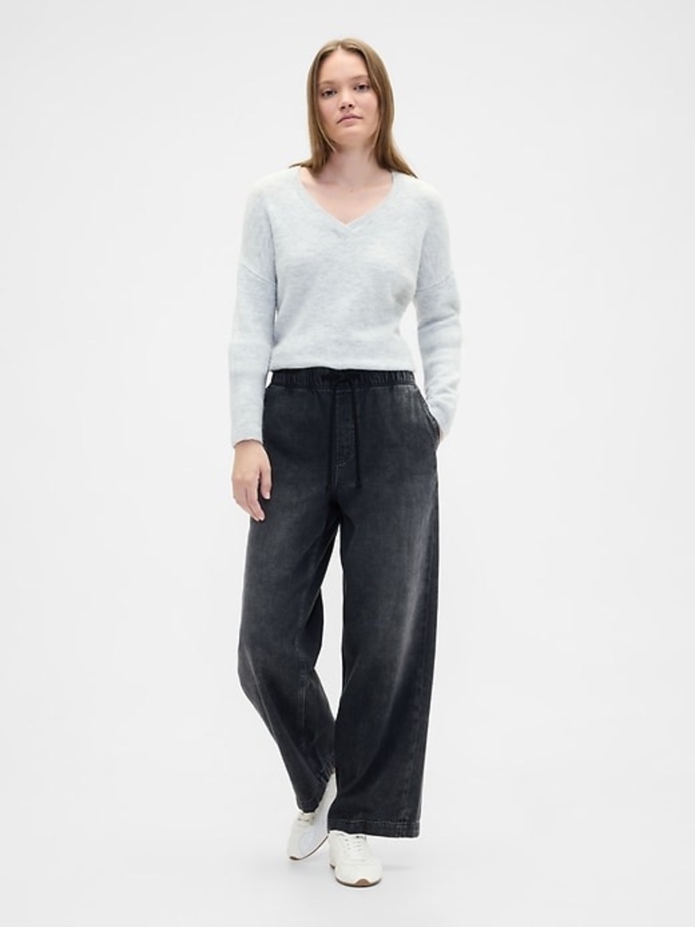 Gap High-Rise Pull On Wide Leg Jeans | XSmall | Washed black